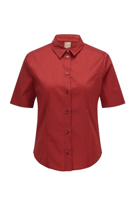 Slim-fit blouse in an organic-cotton blend, Dark Red