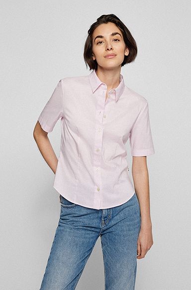Slim-fit blouse in an organic-cotton blend, light pink