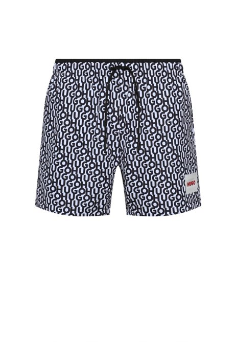 Logo-print quick-drying swim shorts with branded label, White
