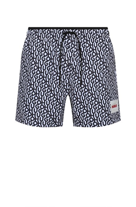 Logo-print quick-drying swim shorts with branded label, Black Patterned