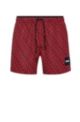 Logo-print quick-drying swim shorts with branded label, Red Patterned
