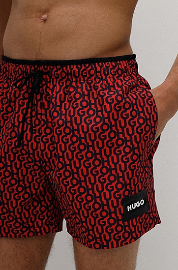 HUGO 雨果品牌标签装饰徽标印花图案速干游泳短裤,  693_Open Pink