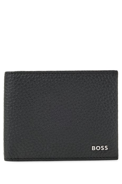 Grained-leather wallet with polished logo, Black