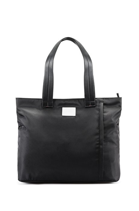 Shopper bag with contrast logo patch, Black