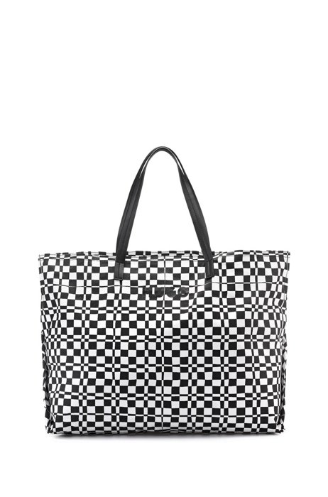 Cotton-canvas shopper bag with seasonal print, Black Patterned