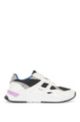 Hybrid trainers with bonded leather and sporty mesh, White Patterned