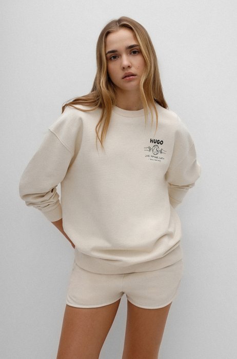 Graphic-print relaxed-fit sweatshirt in recot²® French terry, White