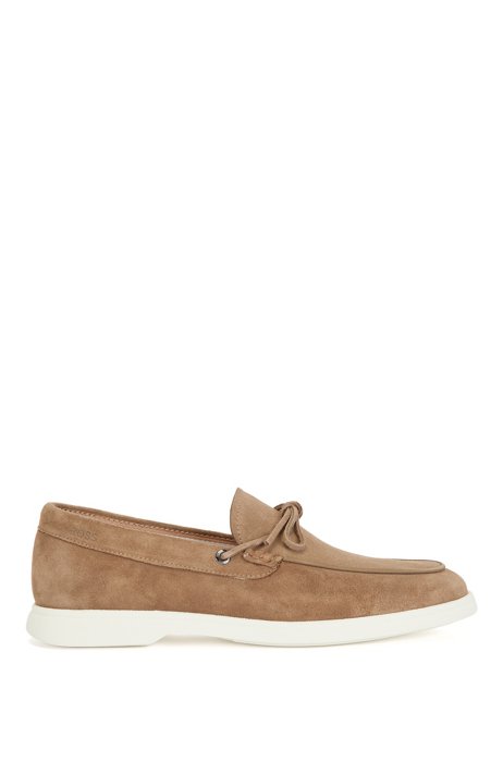 Suede moccasins with laced trim, Light Brown