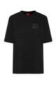 Relaxed-fit cotton T-shirt with logo slogan, Black