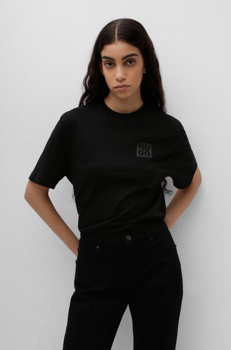 Relaxed-Fit T-Shirt aus Baumwolle mit Logo-Slogan, Schwarz