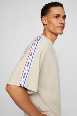 BOSS & NBA interlock-cotton relaxed-fit T-shirt with collaborative branding, Light Beige