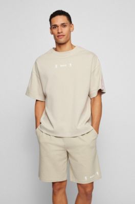 BOSS & NBA interlock-cotton relaxed-fit T-shirt with collaborative branding, Light Beige