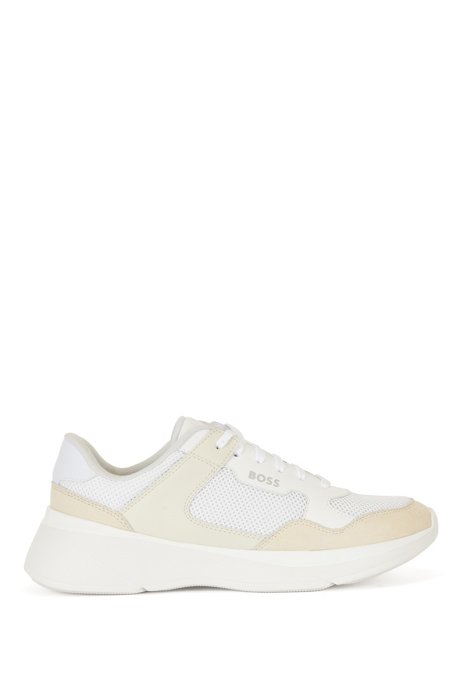 Chunky-sole trainers in mixed materials, White