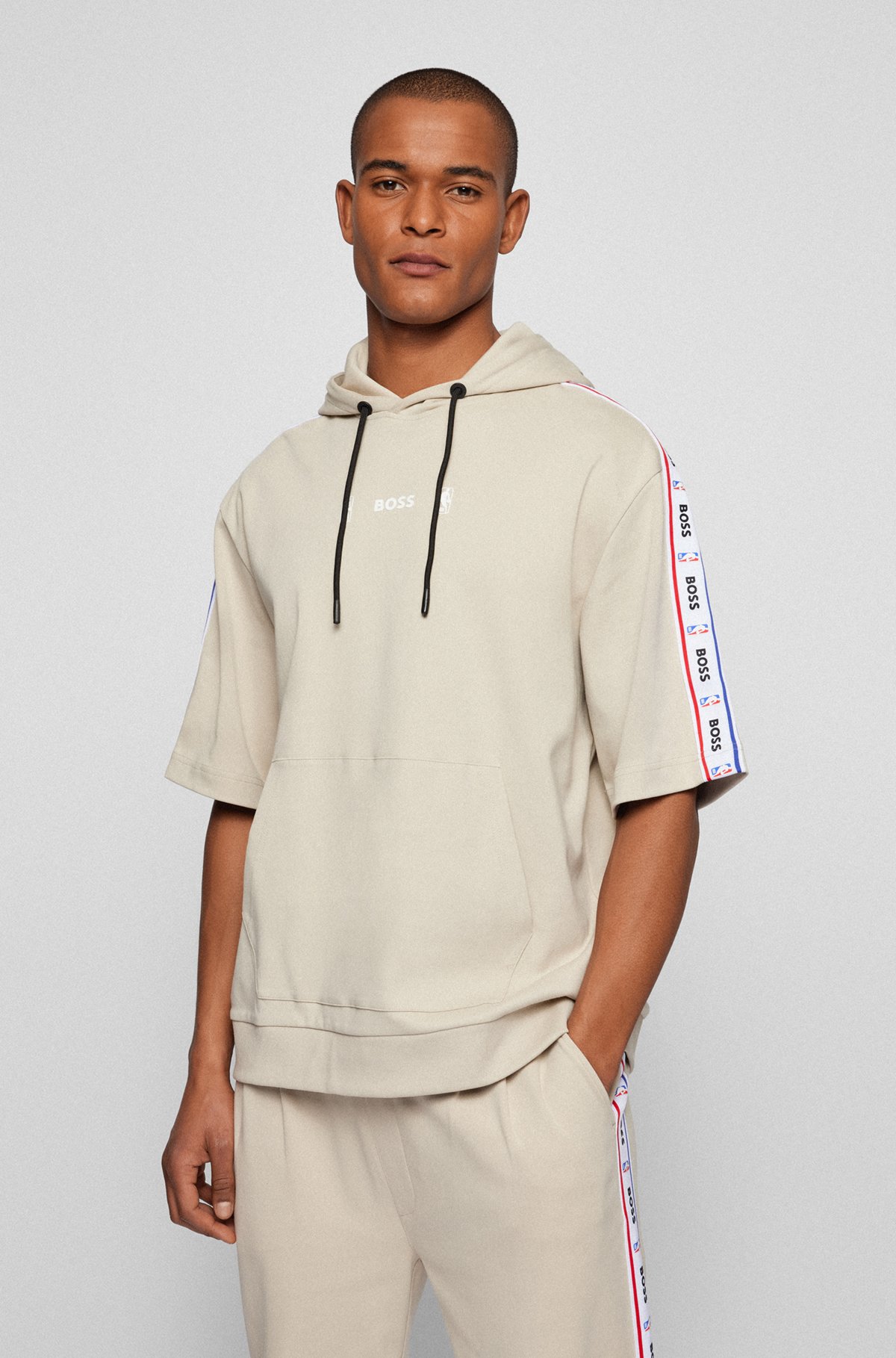 BOSS & NBA hooded sweatshirt with collaborative logo tape, Light Beige
