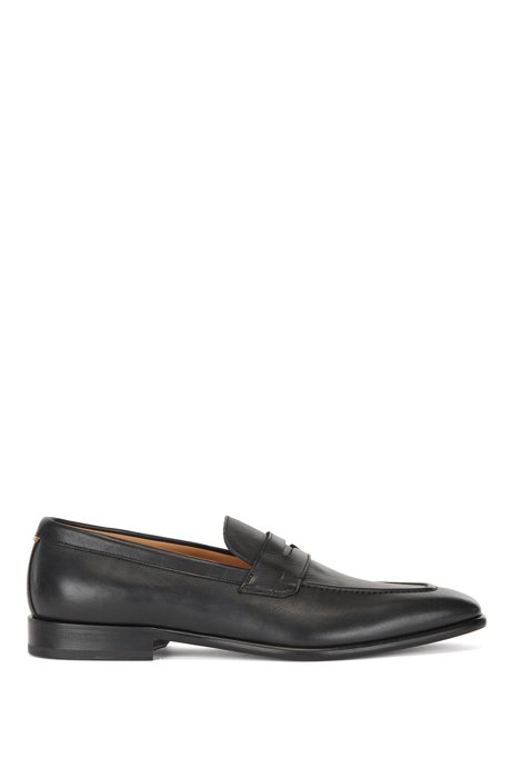 Italian-made leather penny loafers with signature-stripe trim, Black