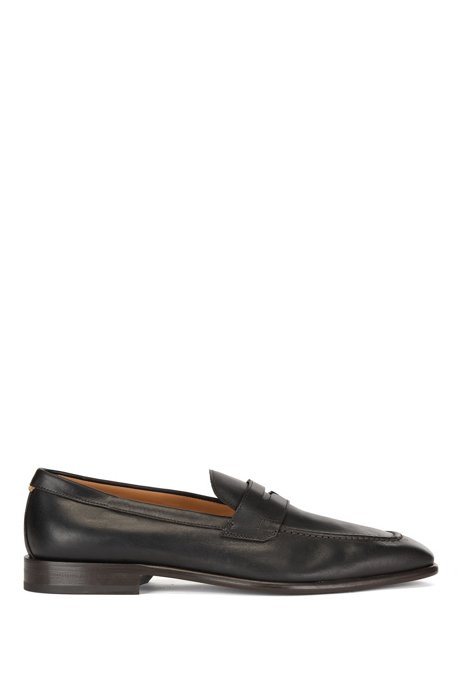Italian-made leather penny loafers with signature-stripe trim, Dark Brown