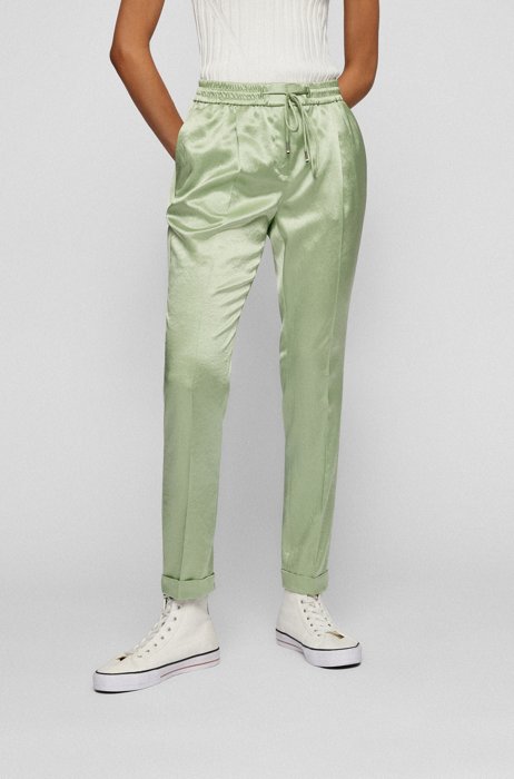 Regular-fit trousers in lustrous satin, Light Green
