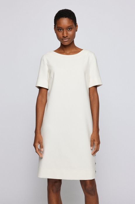 Short-sleeve dress with side-seam buttons, White
