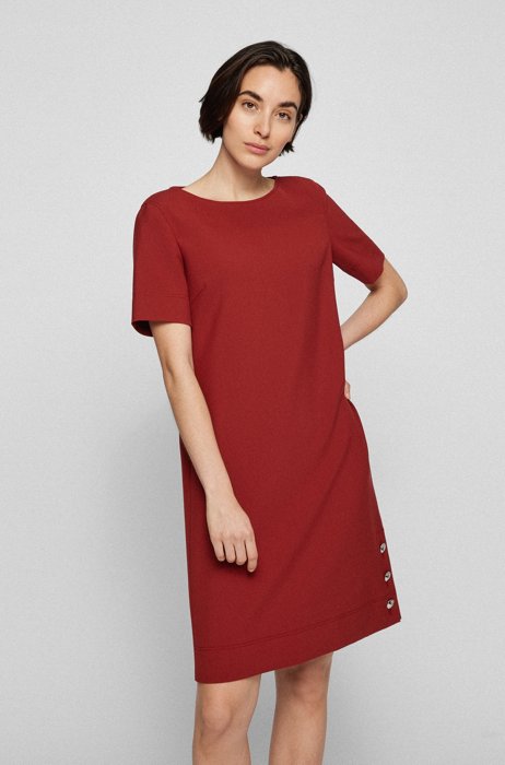 Short-sleeve dress with side-seam buttons, Dark Red