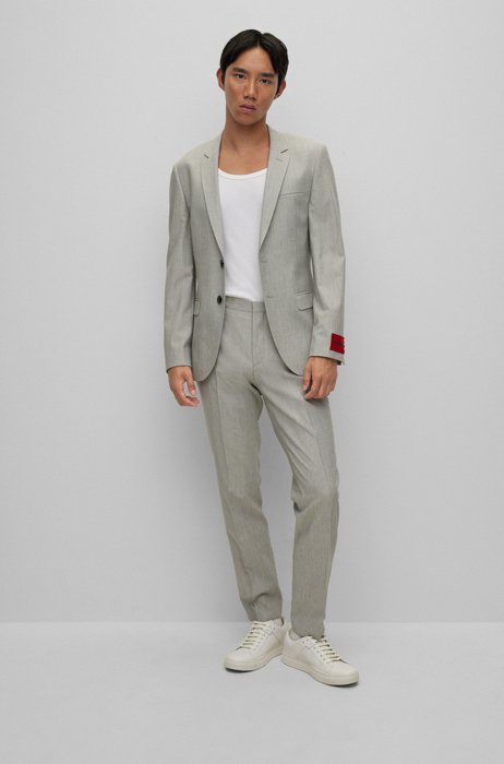 Extra-slim-fit suit in melange performance-stretch fabric, Light Grey