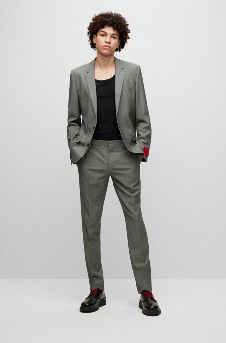 Patterned slim-fit suit in a performance-stretch wool blend, Light Grey