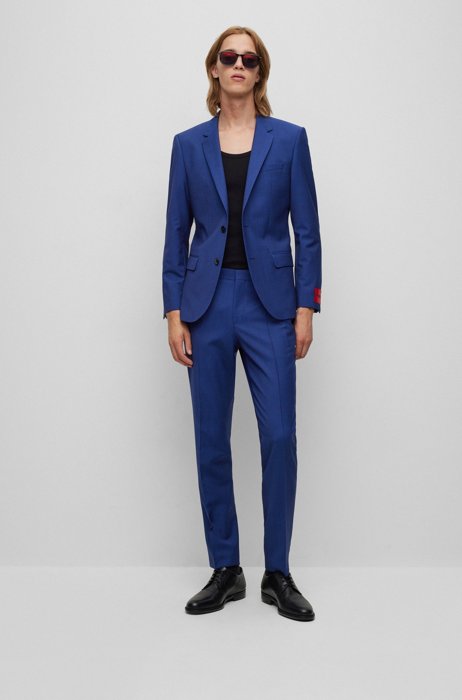 Patterned slim-fit suit in a performance-stretch wool blend, Dark Blue