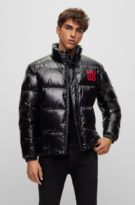 Water-repellent down jacket with logo details, Black