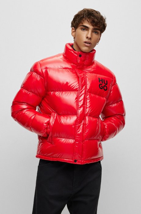 Water-repellent down jacket with logo details, Red
