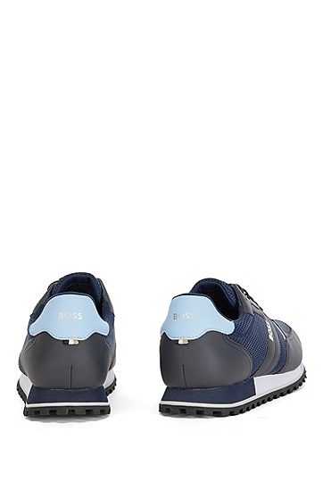 BOSS 博斯橡胶装饰和徽标细节装饰网眼运动鞋,  401_Dark Blue