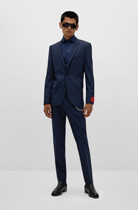 Extra-slim-fit suit in micro-patterned stretch wool, Dark Blue