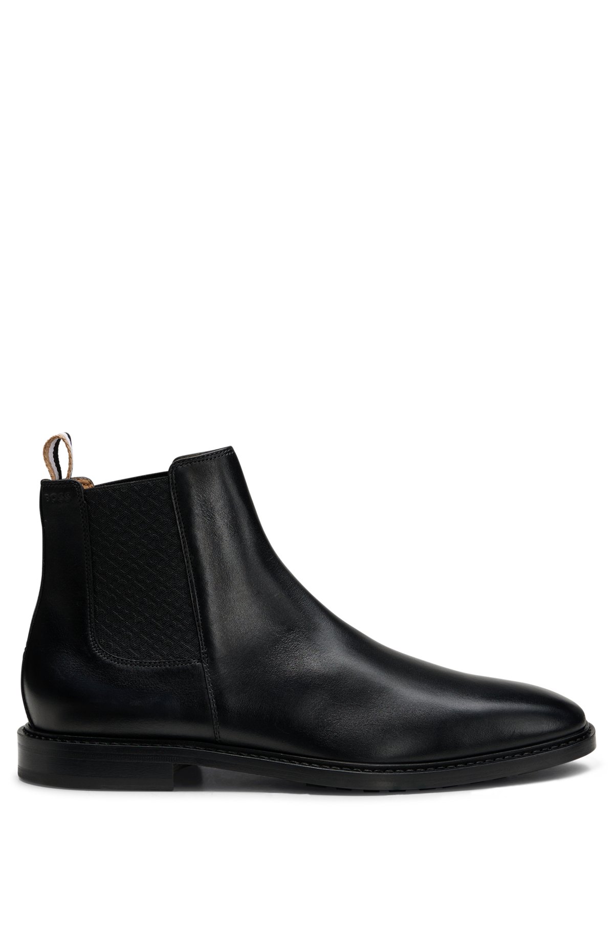 Italian leather Chelsea boots with monogram panels, Black