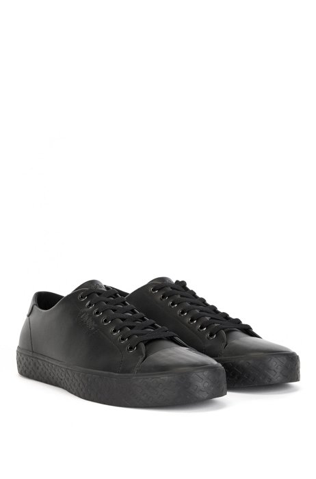 Lace-up trainers in technical material with monogrammed outsole, Black