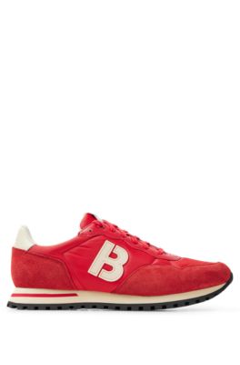 Hugo Boss Mixed-material Trainers With 'b' Detail In Red