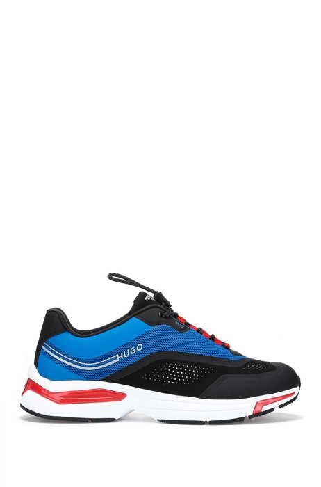 Mixed-material trainers with logo details, Black / White /Blue