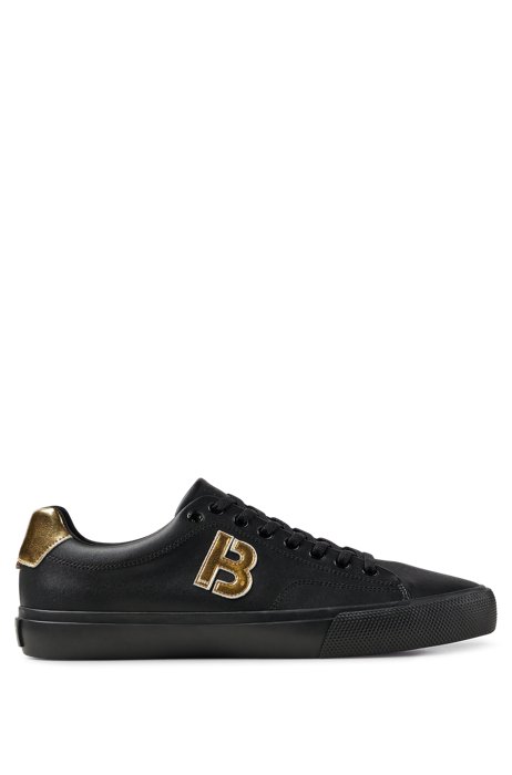 Lage sneakers van contrasterend 'B'-detail, Zwart