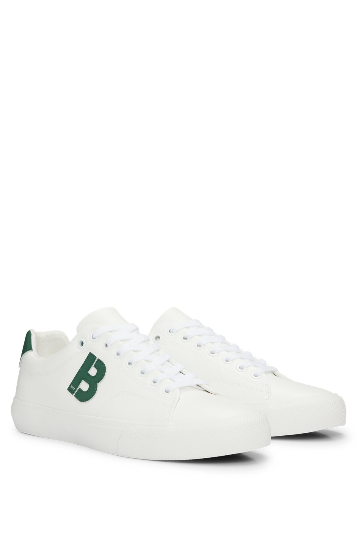 Lowtop Sneakers mit kontrastfarbenem B-Detail, Weiß