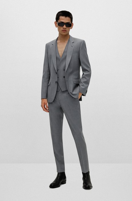 Three-piece extra-slim-fit suit in virgin wool, Light Grey