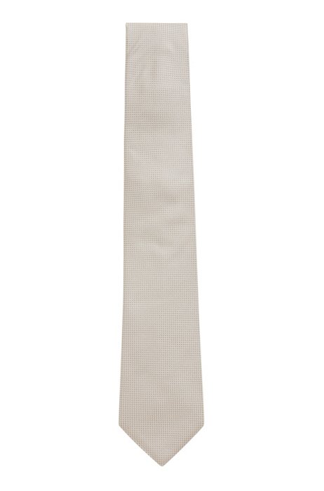 Italian-made tie in pure silk with micro pattern, Light Beige