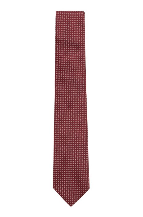 Italian-made tie in pure silk with micro pattern, Dark Red