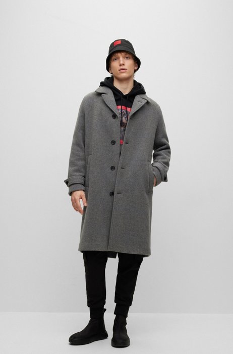 Relaxed-fit wool-blend coat with ivory-nut buttons, Grey
