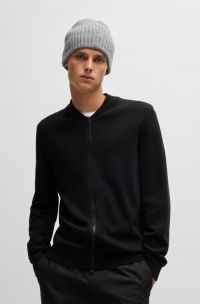 Cardigan style bomber en maille de coton avec étiquette logotée rouge, Noir