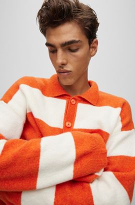 BOSS Orange Mens Kelsadrat Multicolor Zig Zag Sweater 