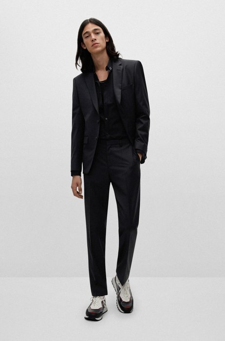 Regular-fit suit in patterned virgin wool, Black