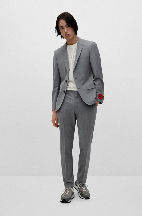 Slim-fit suit in wool-blend cloth, Grey