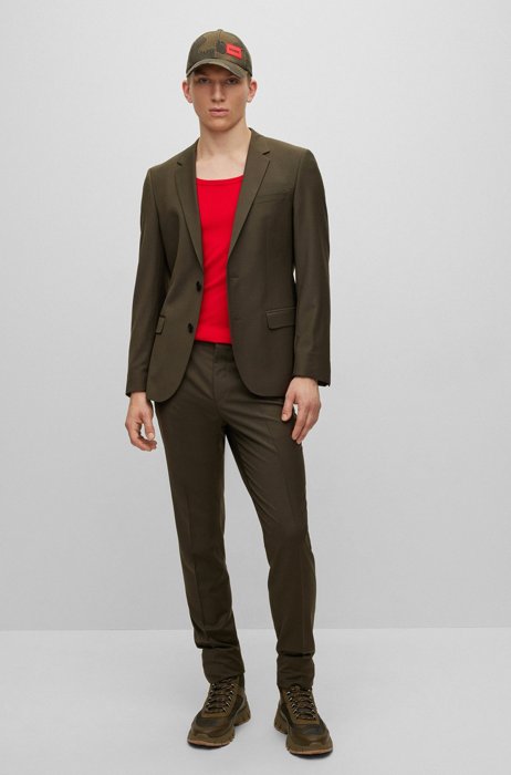 Slim-fit suit in wool-blend cloth, Dark Green