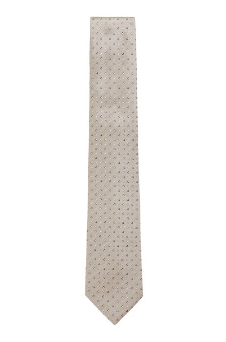 Micro-patterned tie in pure Italian silk, Light Beige
