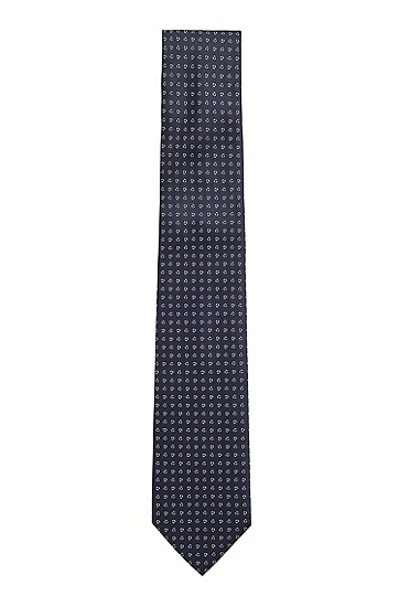 意大利制造纯真丝微型图案印花领带,  405_Dark Blue