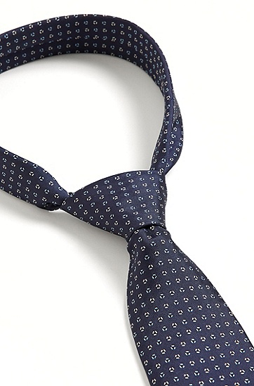 BOSS 博斯意大利制造纯真丝微型图案印花领带,  405_Dark Blue