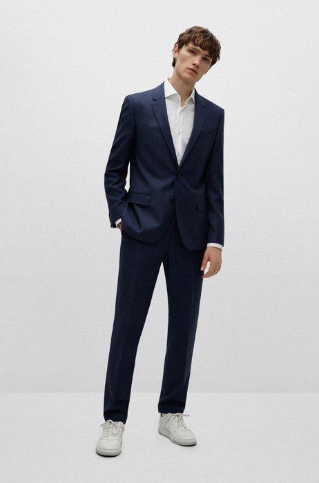Slim-fit suit in micro-patterned virgin wool, Blue