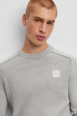 BOSS - Mixed-structure cotton-cashmere sweater with woven label